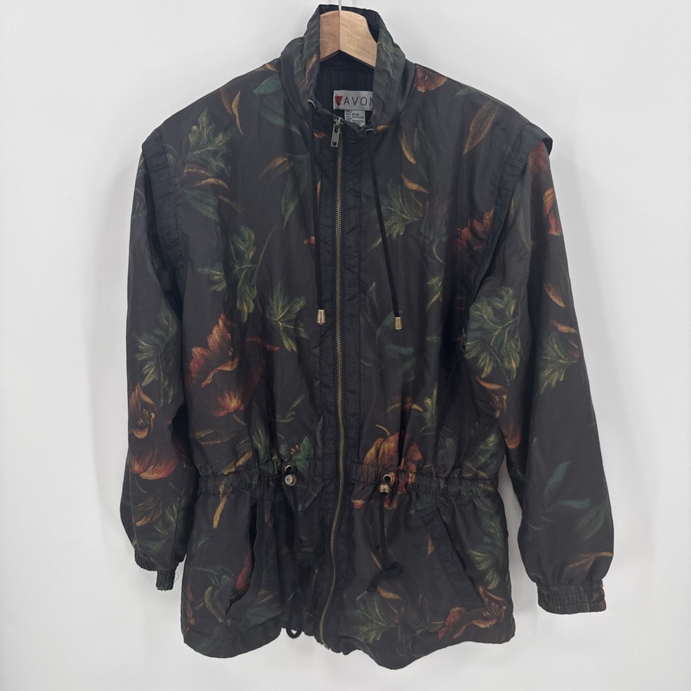 Vintage Avon Womens Moody Floral Lined  Zip Up Parka Size Small 90's Retro